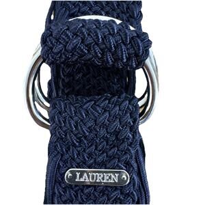 Ralph Lauren Women’s Size L 36” 2” Woven Belt Woven Silver D Ring Navy Blue